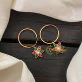 Precious Kundan Jadau Earrings -Hoops-Flower-Red Green -J797